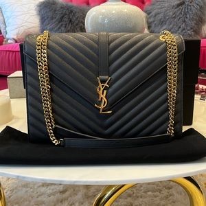 YSL Classic Monogram Envelope Satchel Matelasse Chevron Leather Large